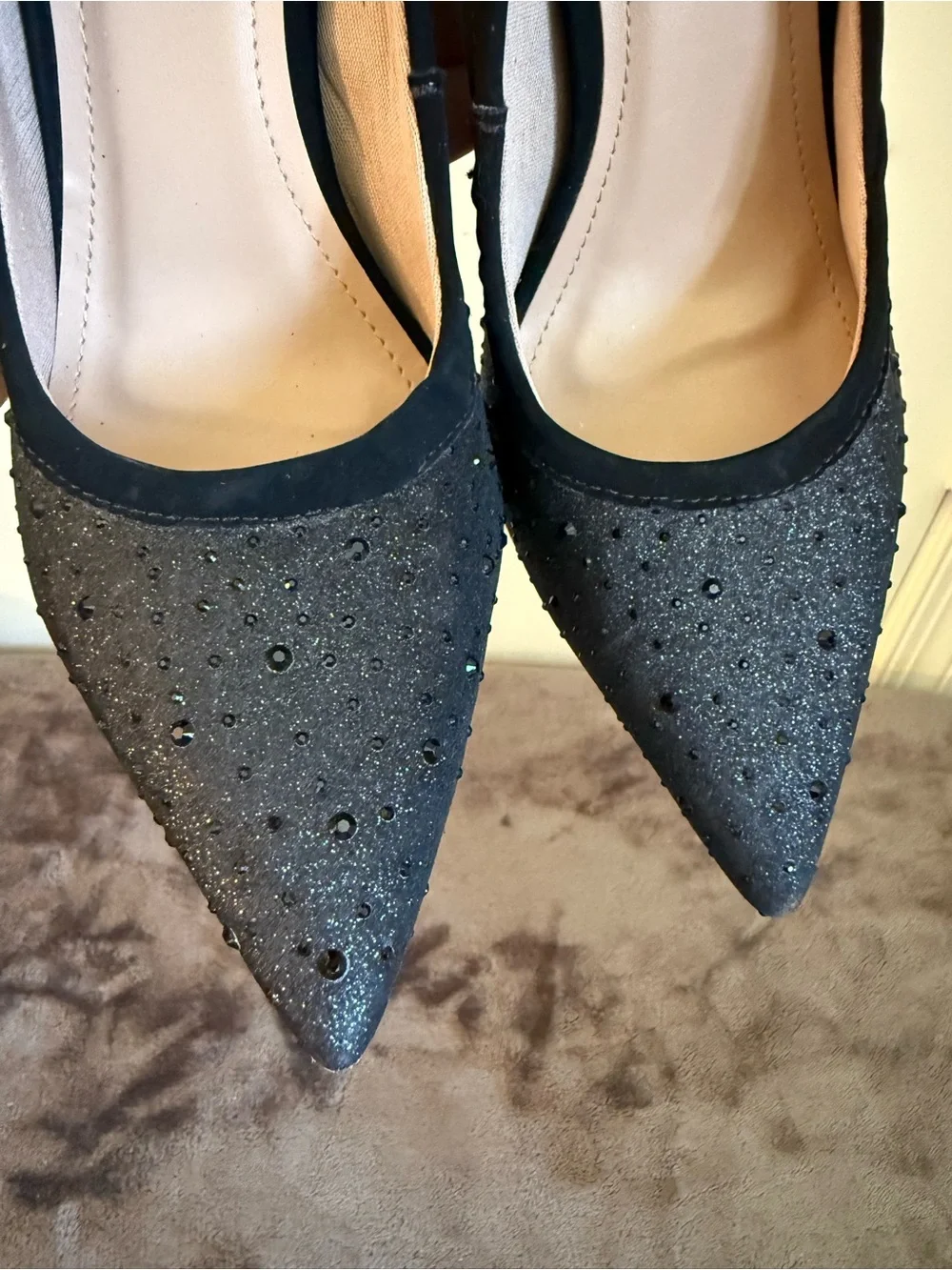 Black Pointed Toe Embellished Heels